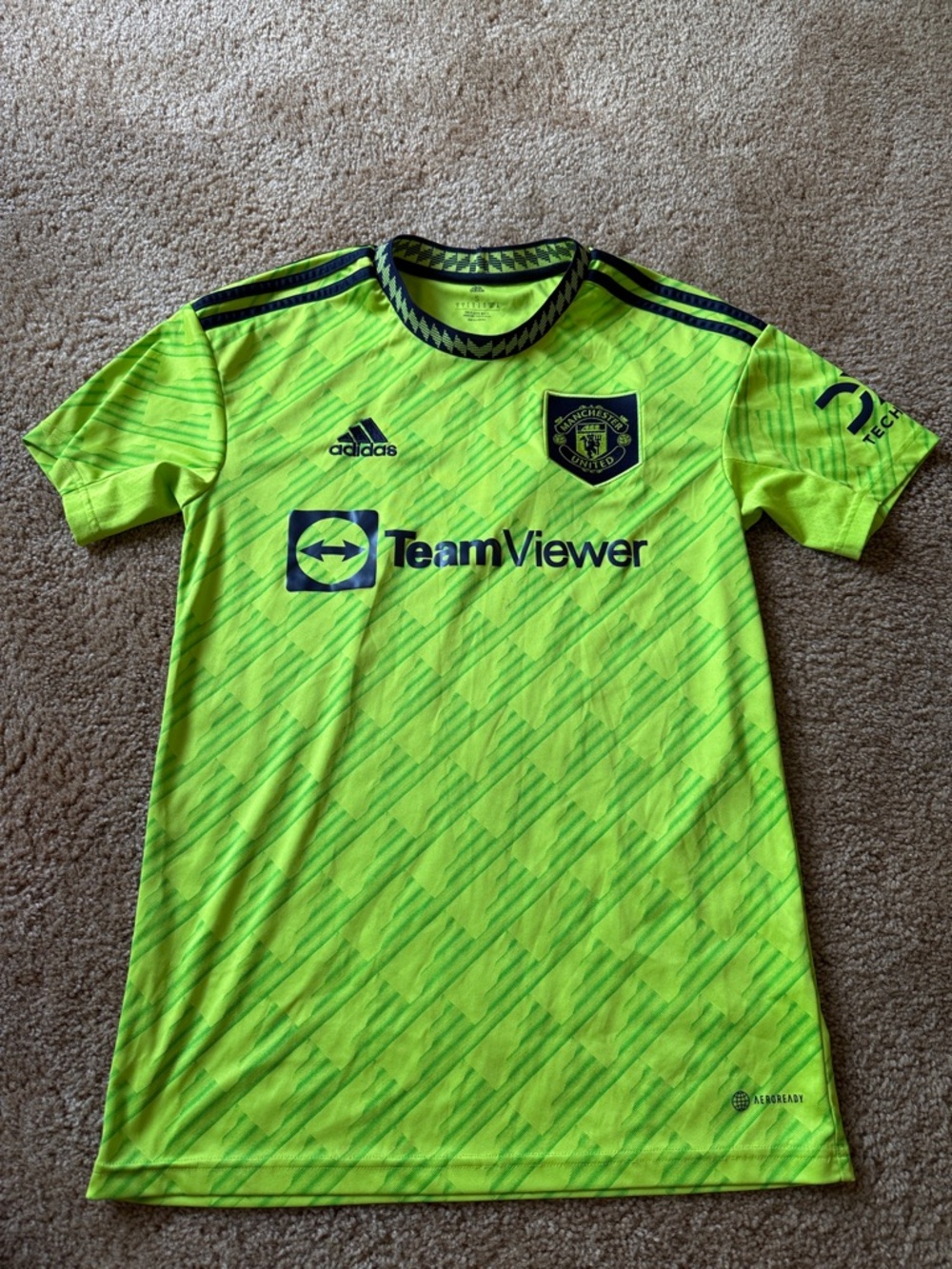 adidas Neon Green and Navy Manchester United Away Jersey